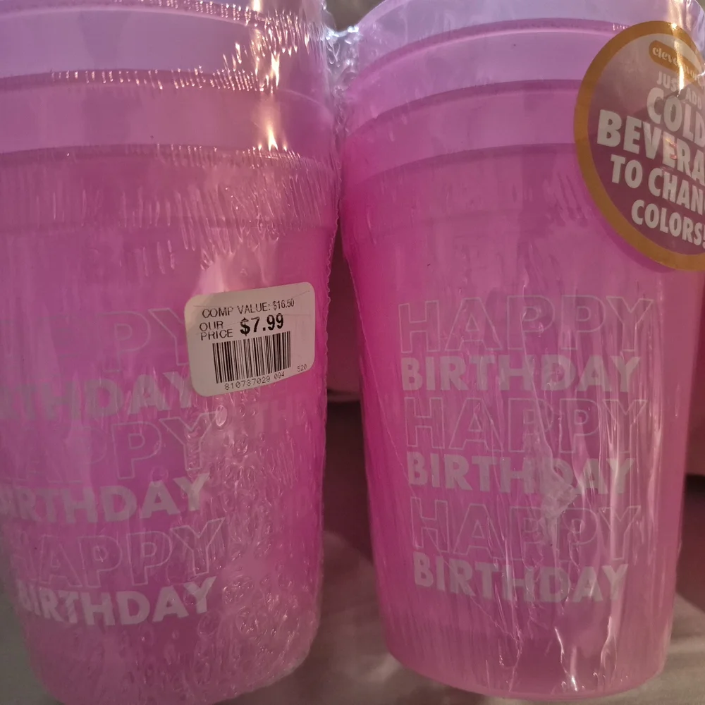 4 sets of Happy Birthday Color-Changing Party Cups - Vibrant Pink Total of 16